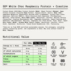 Nährwerte und Zutaten Sugar'd Out Kreatin Protein Riegel White Choc Raspberry 68g mit 15g Protein und rund 4g Kreatin