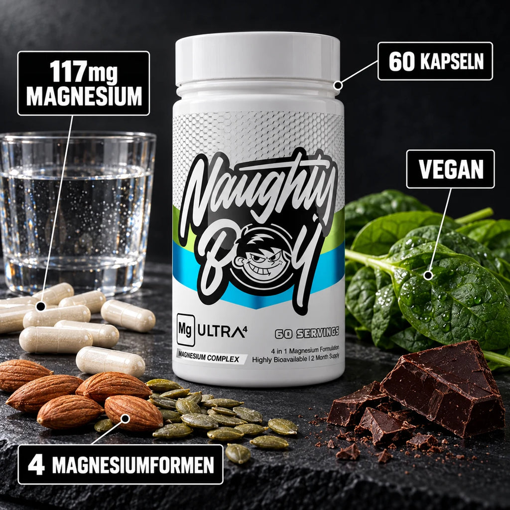 Naughty Boy MgUltra4 Magnesium Kapseln – 117mg Magnesium aus 4 Formen, vegan, 60 Kapseln