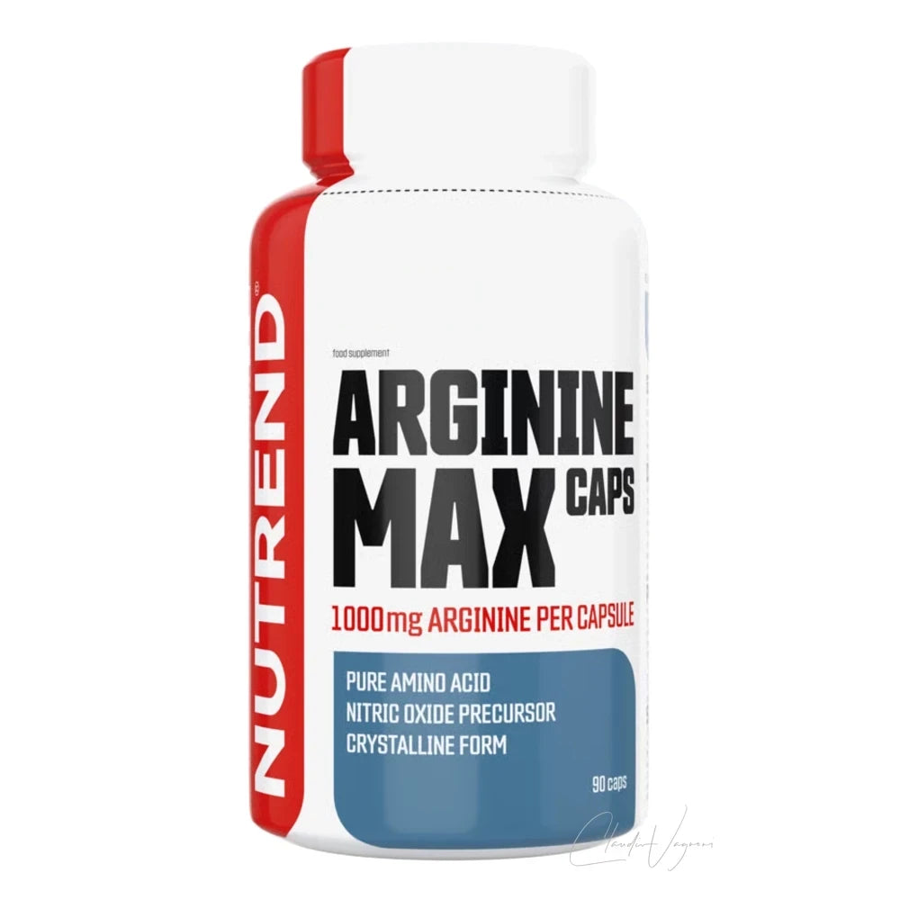 Dose Nutrend Arginine Max mit 90 Kapseln L-Arginin, 1'000mg kristallines L-Arginin pro Kapsel, auf weissem Hintergrund