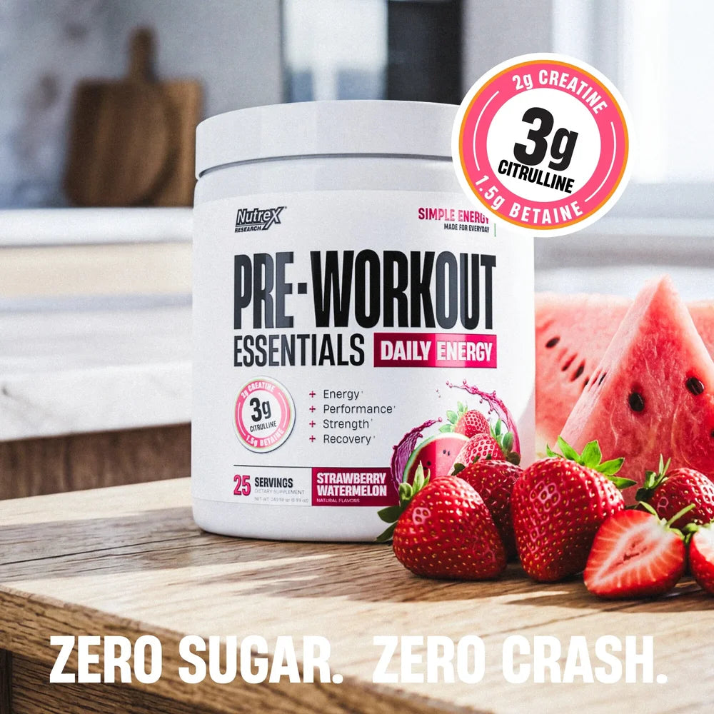 Nutrex Pre-Workout Essentials ohne Zucker mit 3'000mg Citrullin, 2'000mg Kreatin und 1'500mg Betain