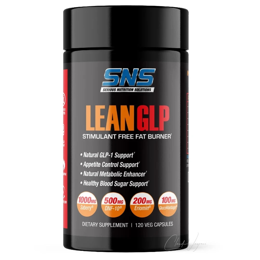 SNS Lean GLP Dose mit 120 Kapseln Fatburner ohne Koffein mit neun Markenrohstoffen wie Saberry DNF10 und DHM Vorderseite
