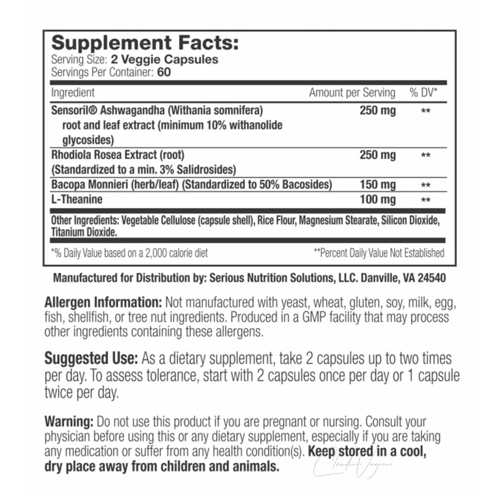 SNS Stress and Anxiety Support Ashwagandha Kapseln, Etikett
