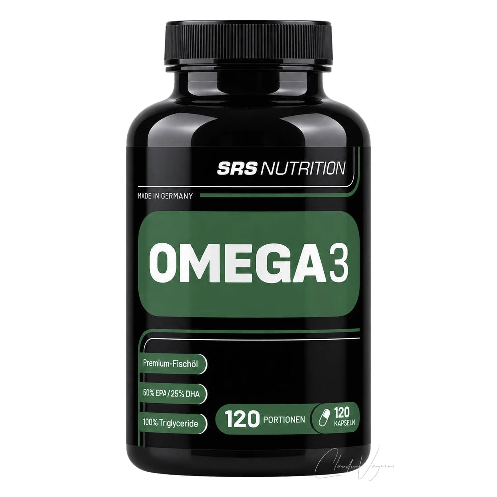 Dose SRS Nutrition Omega-3 mit 120 Softgels, Omega 3 Kapseln mit 850mg Omega-3, 500mg EPA und 250mg DHA in rTG-Form