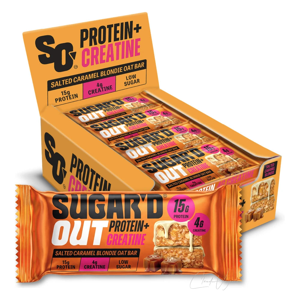 Sugar'd Out Protein + Creatine Bar 12 x 68g Salted Caramel Blondie – Proteinriegel mit 4g Kreatin