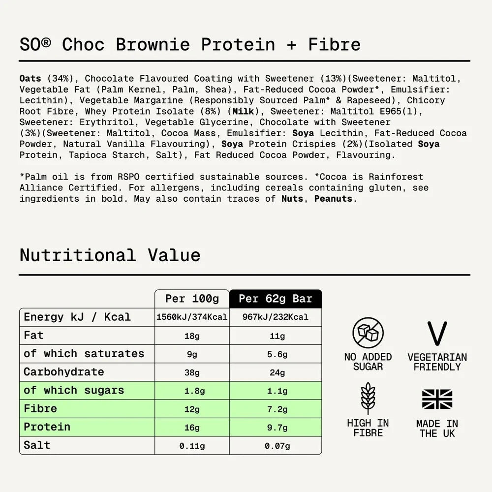 Nährwerte und Zutaten Sugar'd Out Choc Brownie – Sugar'd Out Protein + Fibre Bar 15 x 62g