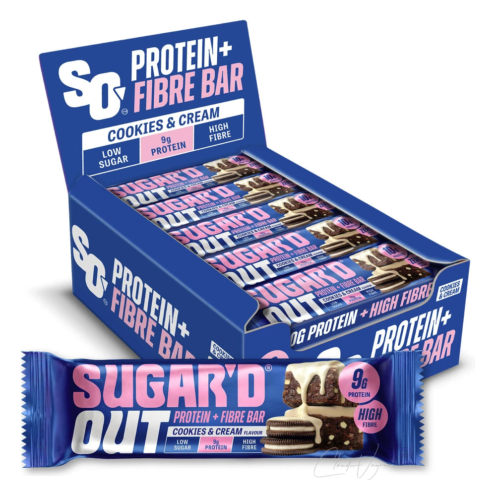 Sugar'd Out Protein + Fibre Bar 15 x 62g Cookies & Cream – Proteinriegel mit Ballaststoffen