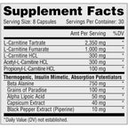 Supplement Facts Metabolic Nutrition Carni-10: L-Carnitin-Tartrat, Fumarat, Acetyl-L-Carnitin, Beta-Alanin und Piperin