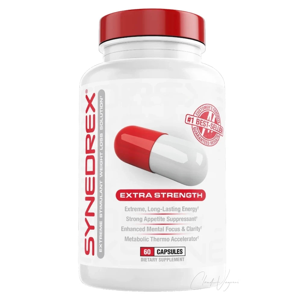 Synedrex Fatburner Dose mit 60 Kapseln mit 300mg Koffein 5mg Yohimbin HCl und 2mg Rauwolscine pro Kapsel Vorderseite
