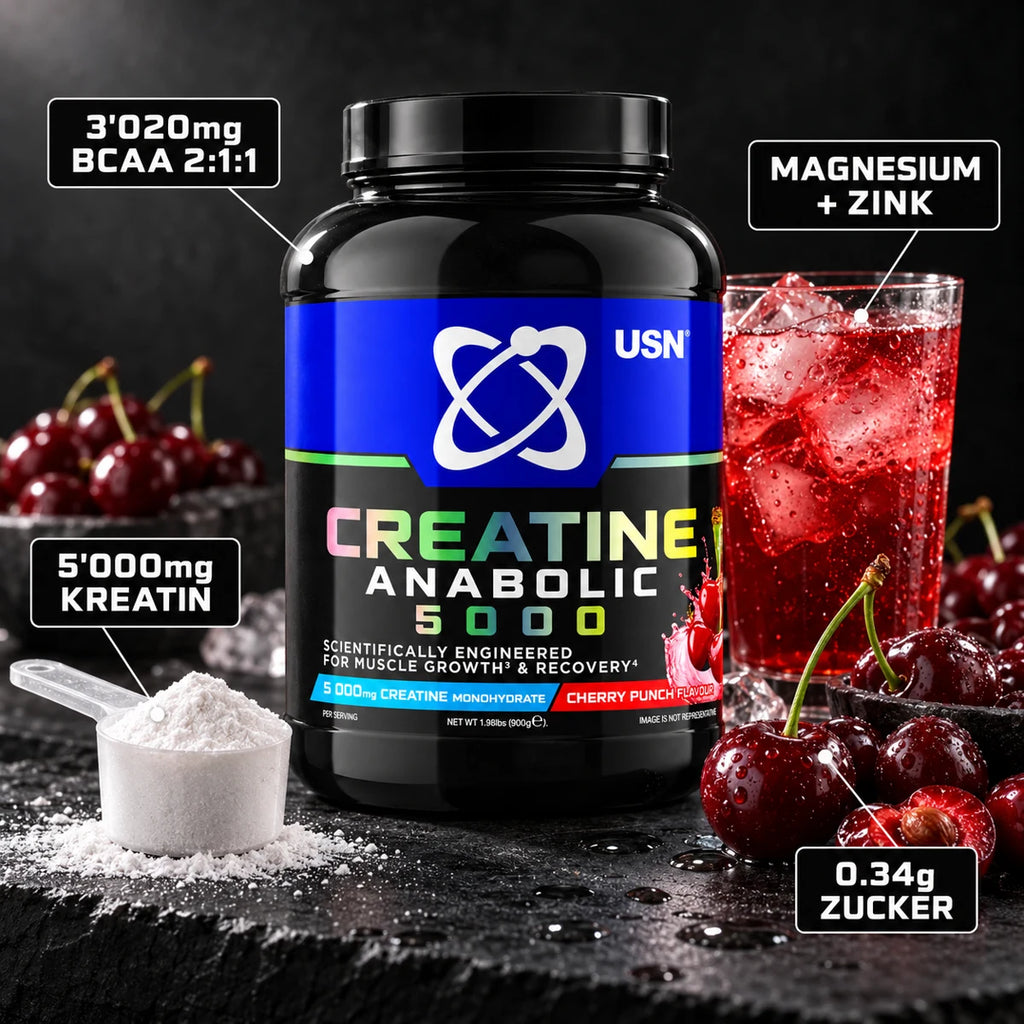 USN Creatine Anabolic 5000 Cherry Punch – 5'000mg Kreatin, 3'020mg BCAA