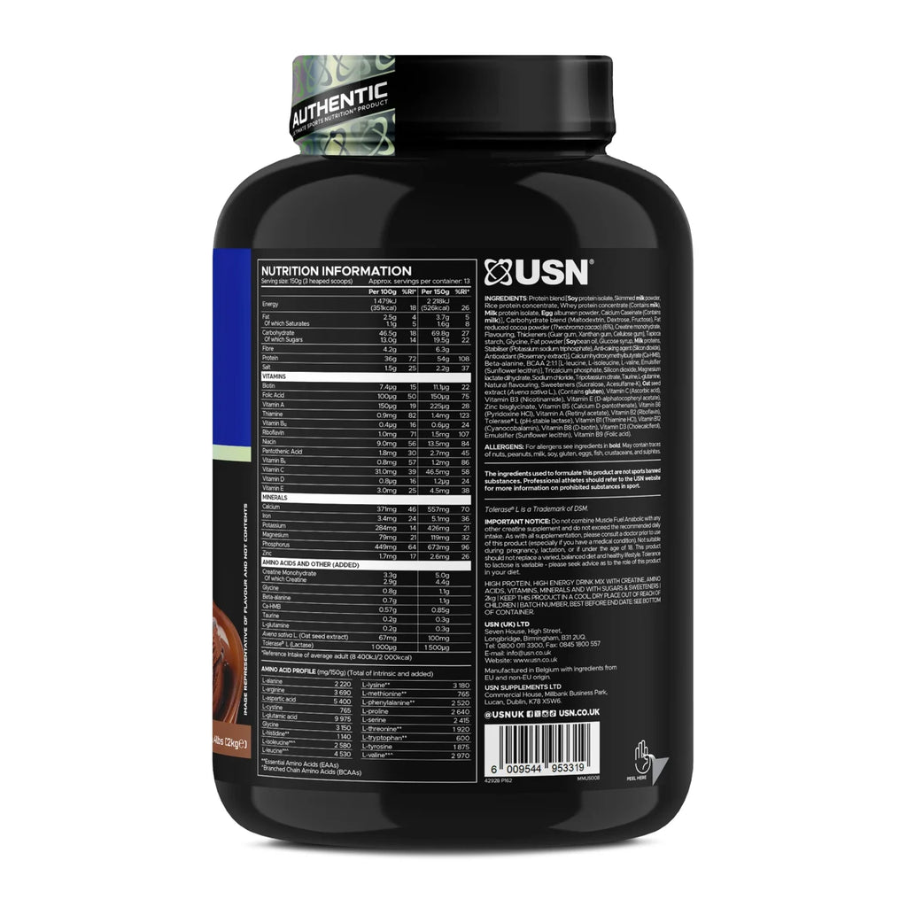 USN Muscle Fuel Anabolic – Nährwerttabelle und Zutaten