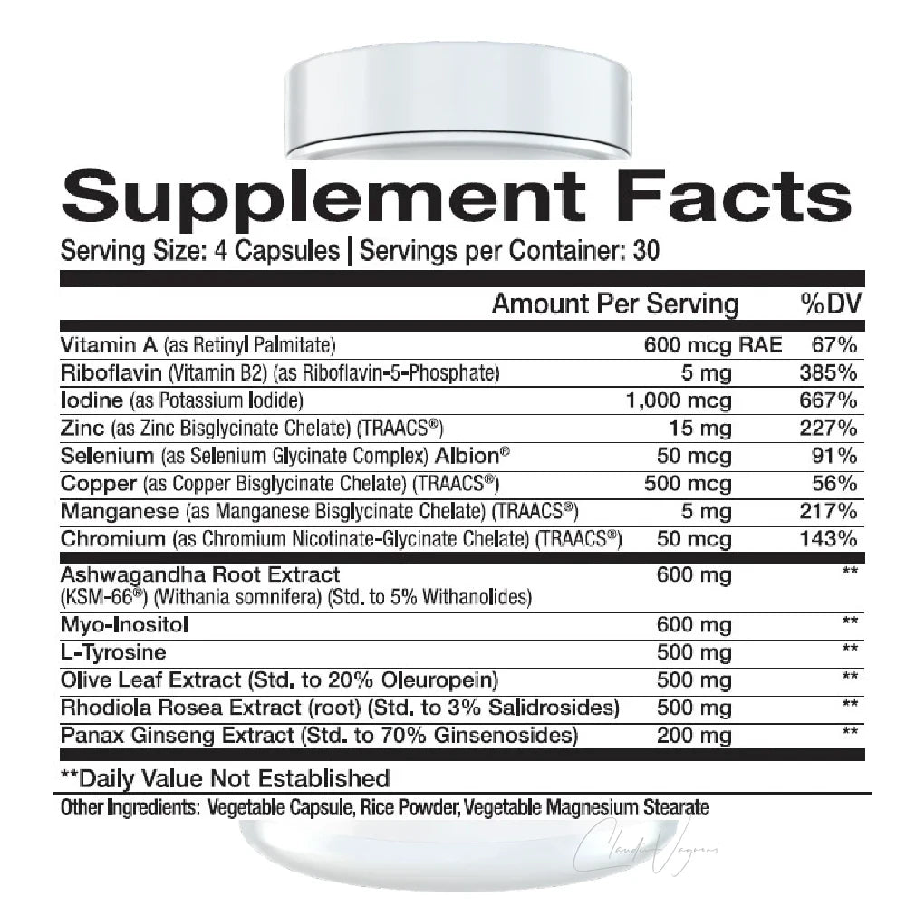 Wirkstoffe InnovaPharm Thyrox pro Tagesdosis: 600mg KSM-66® Ashwagandha, Jod, Selen, Zink, Myo-Inositol, Rhodiola