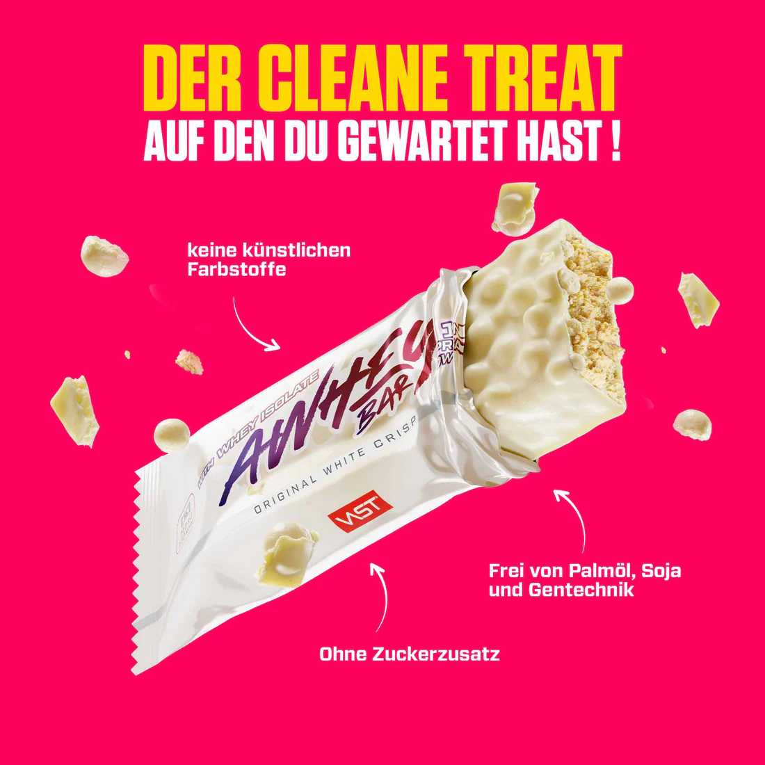 AWHey Protein Bar als cleaner Snack mit weißer Schokolade, Whey Protein, ohne Zuckerzusatz – Fitness-Riegel von VAST