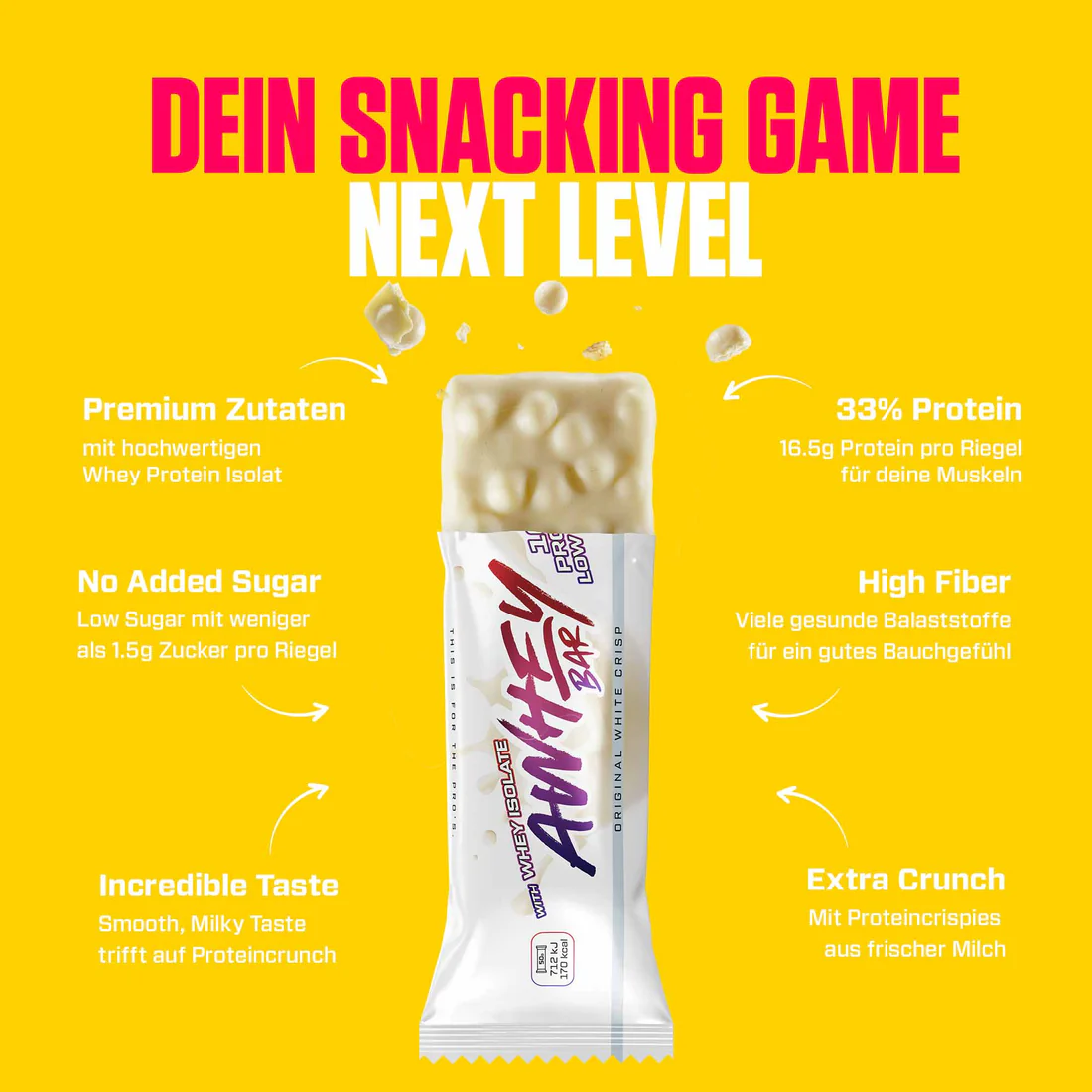 Proteinriegel mit Whey Isolat, wenig Zucker und extra Crunch – AWHey Bar als smarter Snack für Muskelaufbau und Diät