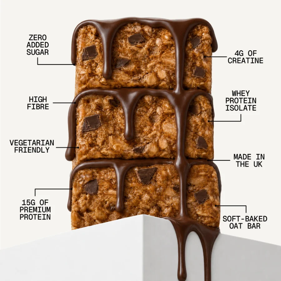 Sugard Out Kreatin Protein Riegel Cookie Dough gestapelt mit Merkmalen Whey Isolat ohne Zuckerzusatz vegetarisch